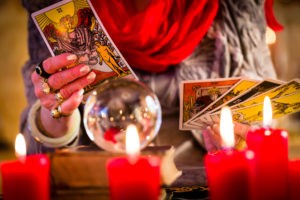 fortuneteller during Session with tarot cards